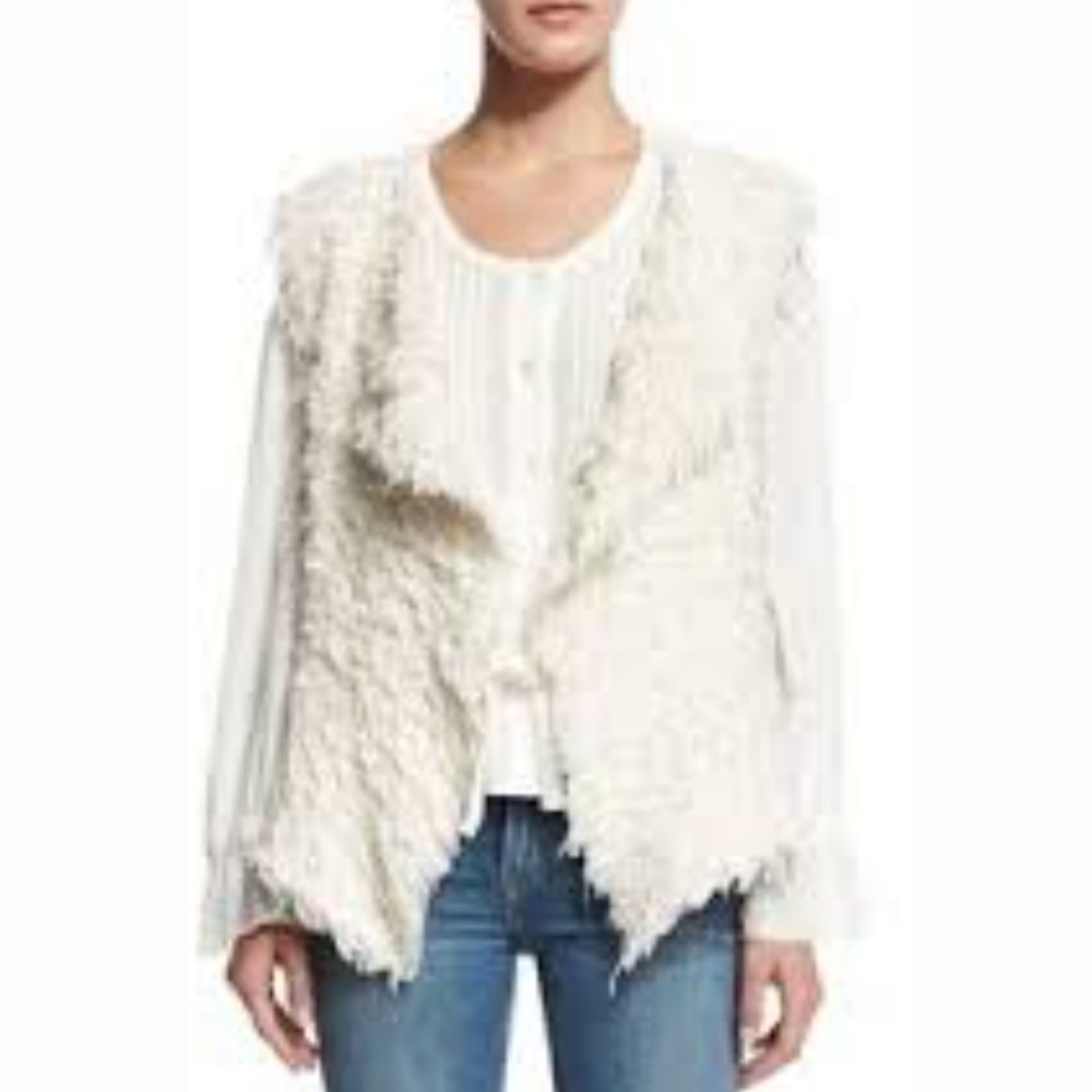 IRO Jeans Bellay Cream Fuzzy Shaggy Knit Vest Size 34 Open Front Layering Piece